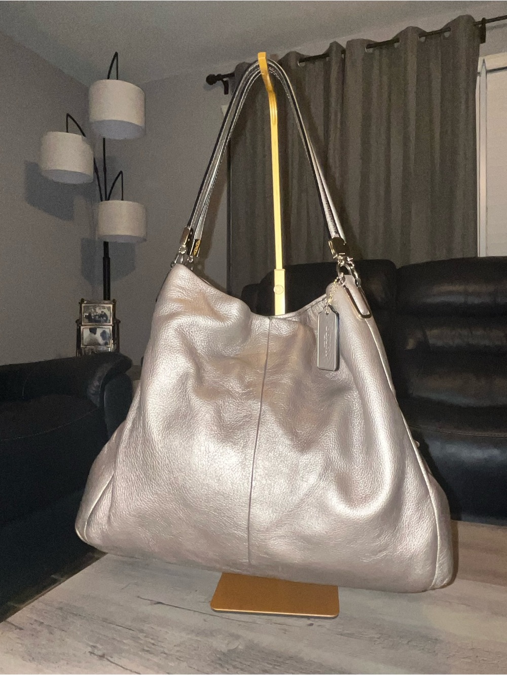 Coach Phoebe Madison Beige Metallic Leather Shoulder Bag